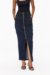 Zip-Up Denim Skirt