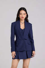 Indigo Pinstripe 3 Piece Skirt Suit