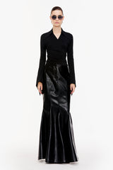 Fluted Leather Maxi Skirt