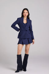 Indigo Pinstripe 3 Piece Skirt Suit