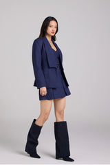 Indigo Pinstripe Skirt Suit