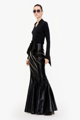 Fluted Leather Maxi Skirt