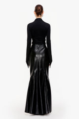 Fluted Leather Maxi Skirt