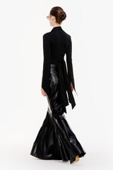 Fluted Leather Maxi Skirt