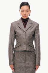 Sculpted Leather Crop Blazer