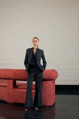 Pinstripe Belted Tailored Blazer