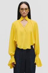 Smocked Chiffon Cropped Blouse