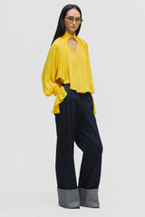 Smocked Chiffon Cropped Blouse