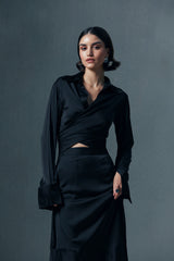 Convertible Wrap Satin Shirt