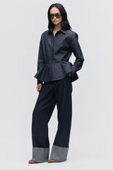 Denim Peplum Turn-Up Set