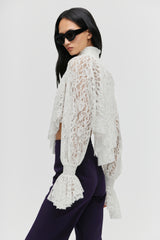Smocked Lace Cropped Blouse