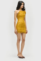 Frayed Pleated Mini Dress