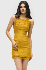 Frayed Pleated Mini Dress