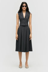 Pinstripe Pleated Midi Skirt