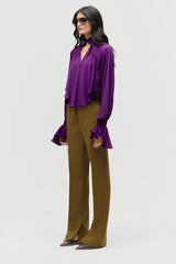 Smocked Chiffon Cropped Blouse