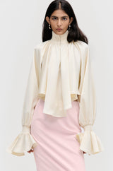 Smocked Twill Cropped Blouse