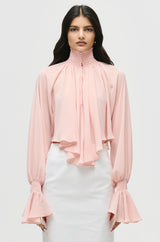 Smocked Chiffon Cropped Blouse