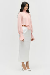 Smocked Chiffon Cropped Blouse