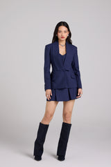 Indigo Pinstripe Skirt Suit