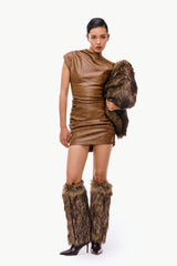 Pleated Leather Mini Dress