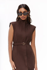 Pintucked Belted Dress