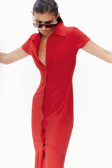 Fluted Button-Down Dress