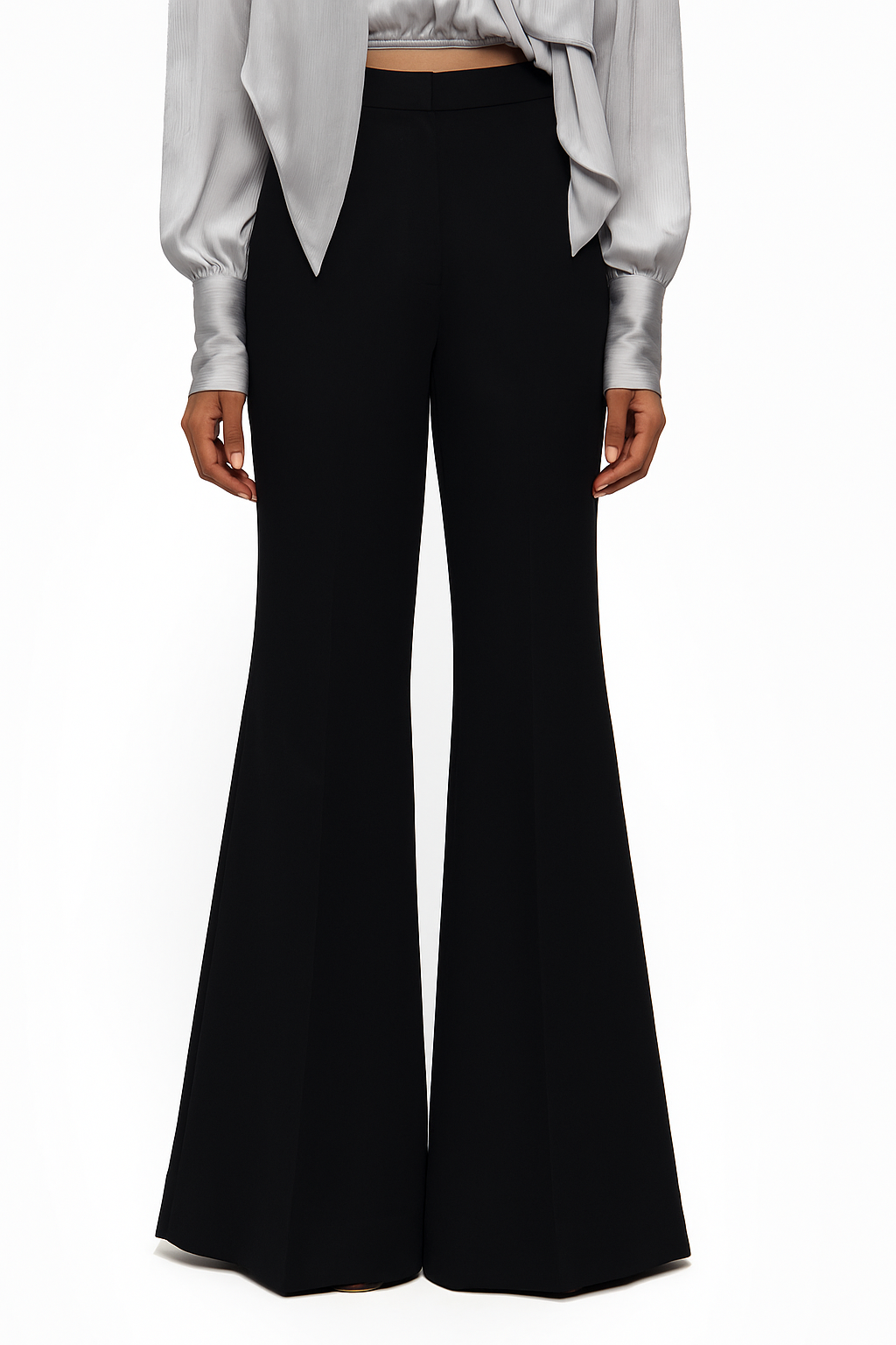 Black Creased Flare Trousers – Qua