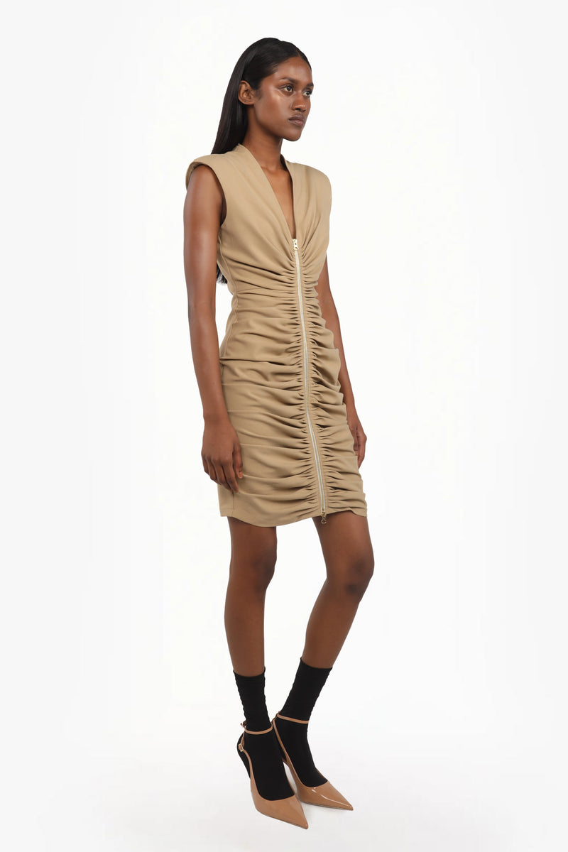 Zip-Up Pleated Dress