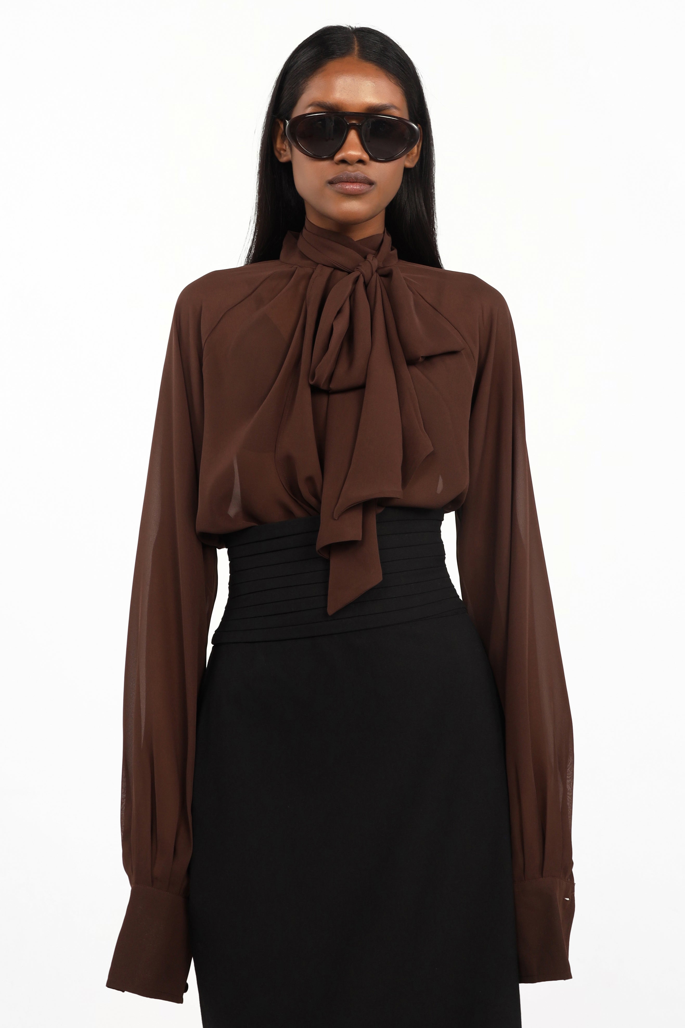 The Alencia One-Shoulder Draped Chiffon Blouse