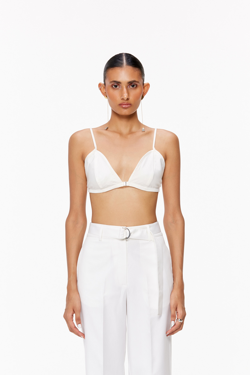 Pearl White Adjustable Satin Bralette Qua