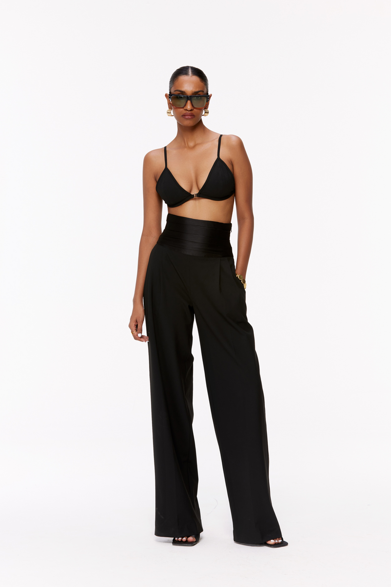 Cummerbund Wide-Leg Trousers