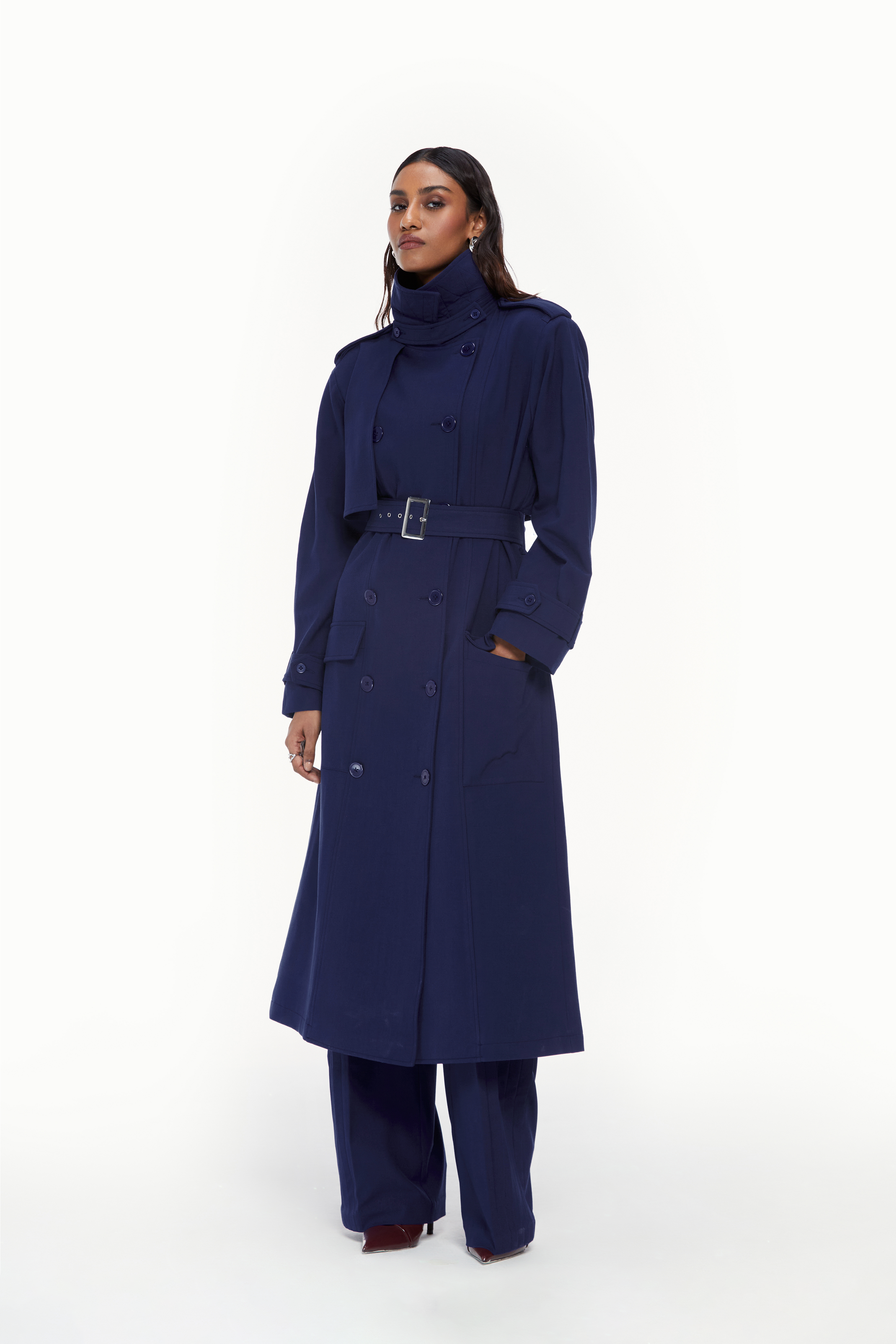 knuth marf 3way unique trench coat ネイビー Midnight Blue Double-Breasted Trench Coat – Qua 【Knuth Marf】3way