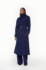 Midnight Blue Double-Breasted Trench Coat – Qua Midnight Blue Double-Breasted Trench Coat – Qua