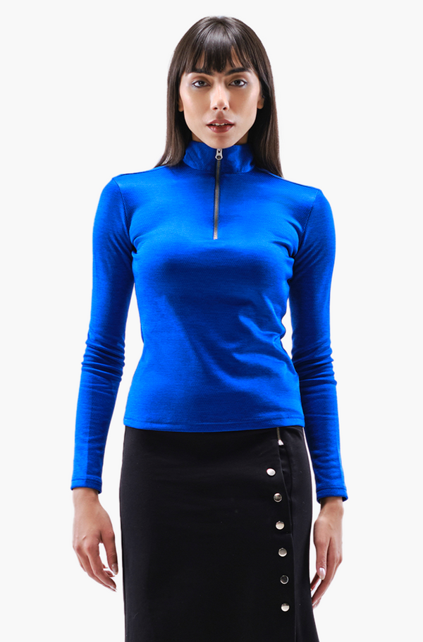 Zip Up Polo Neck Top