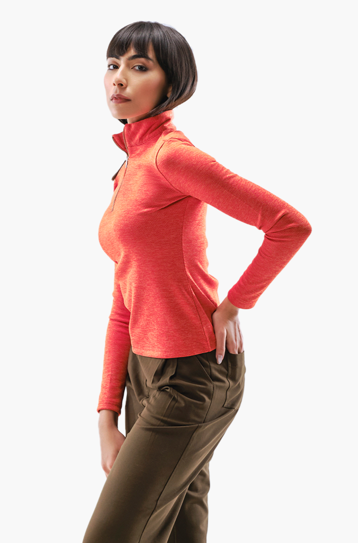 Zip Up Polo Neck Top