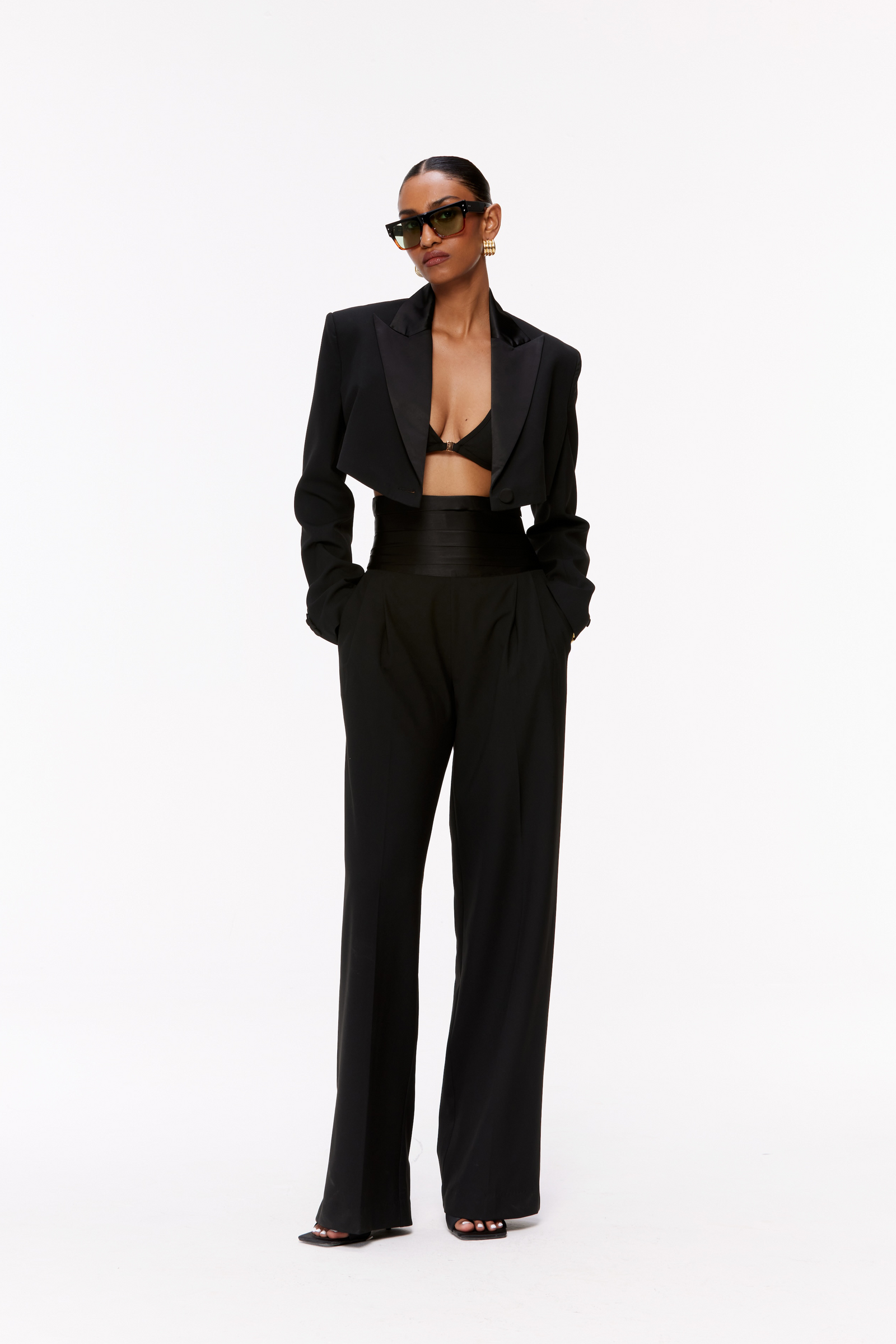 Caviar Black Cropped Tuxedo Suit – Qua