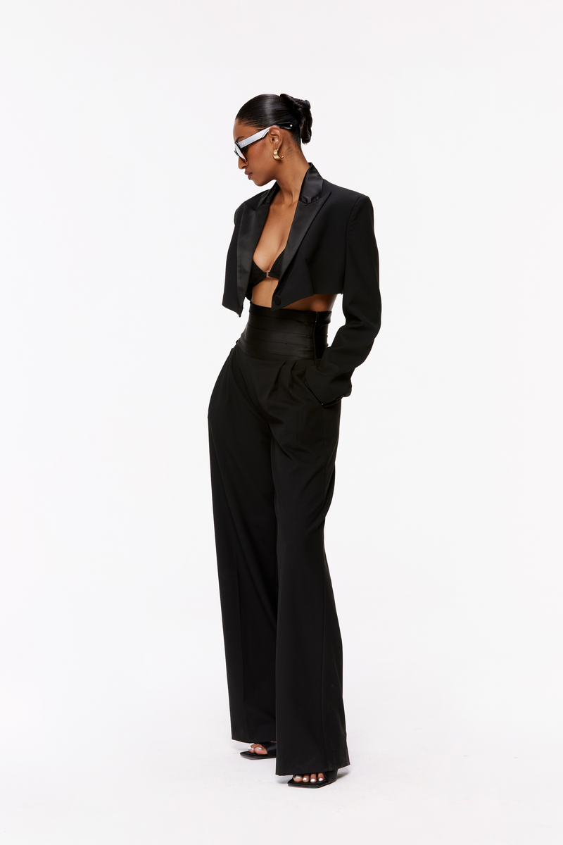 Cummerbund Wide-Leg Trousers