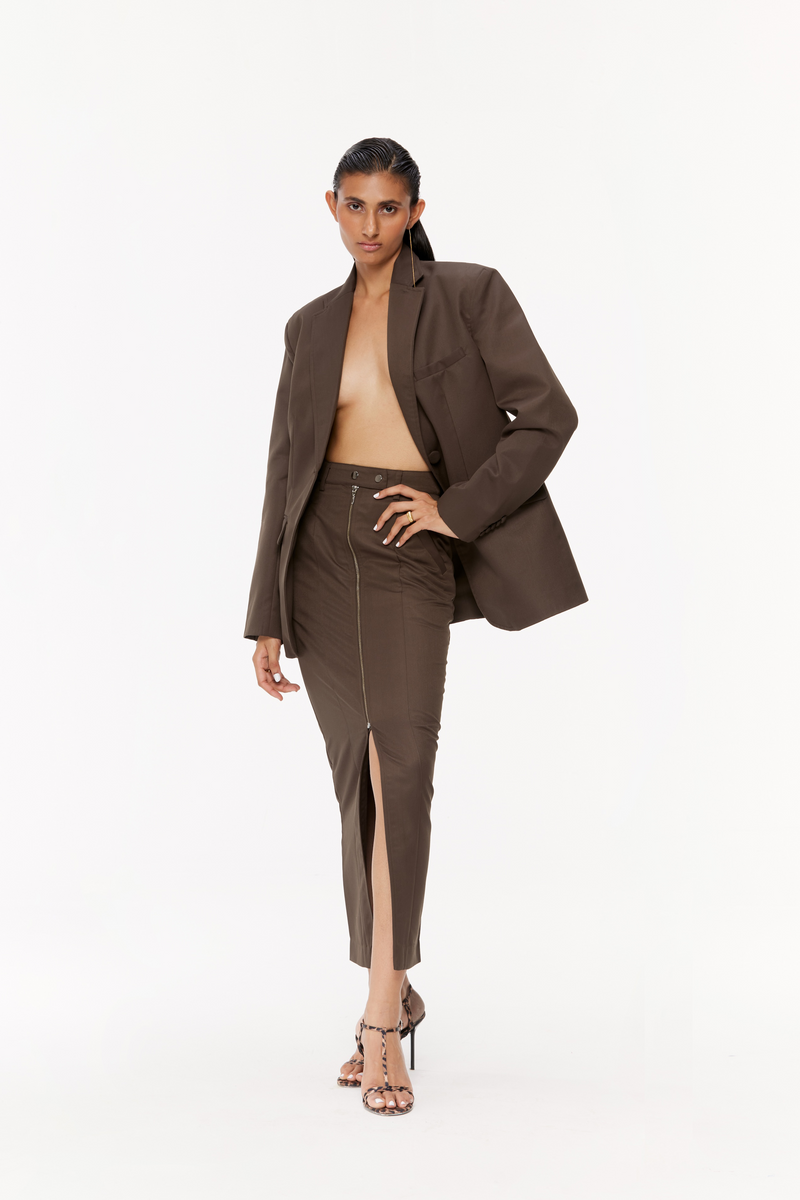 Zip-Up Skirt Suit