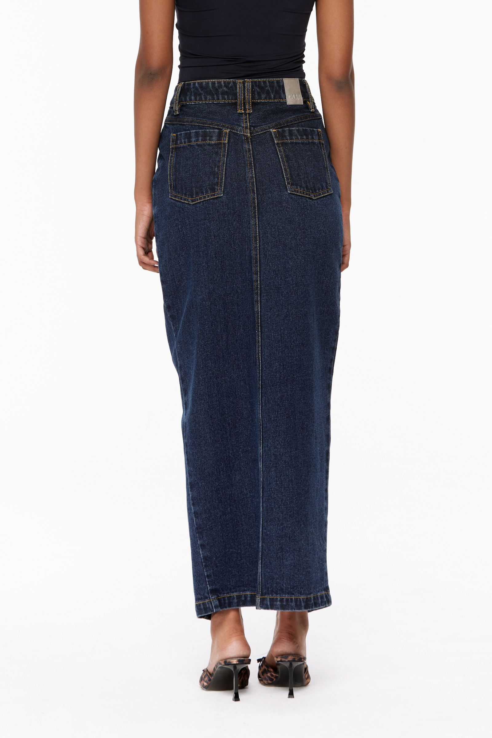 Dark Wash Blue Denim Zip-Up Denim Skirt – Qua