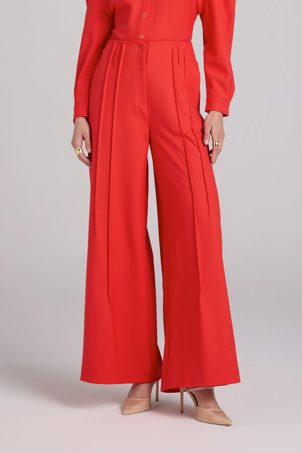 Pintuck Wide-Leg Trousers