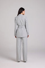 Tie Waist Pinstripe Blazer