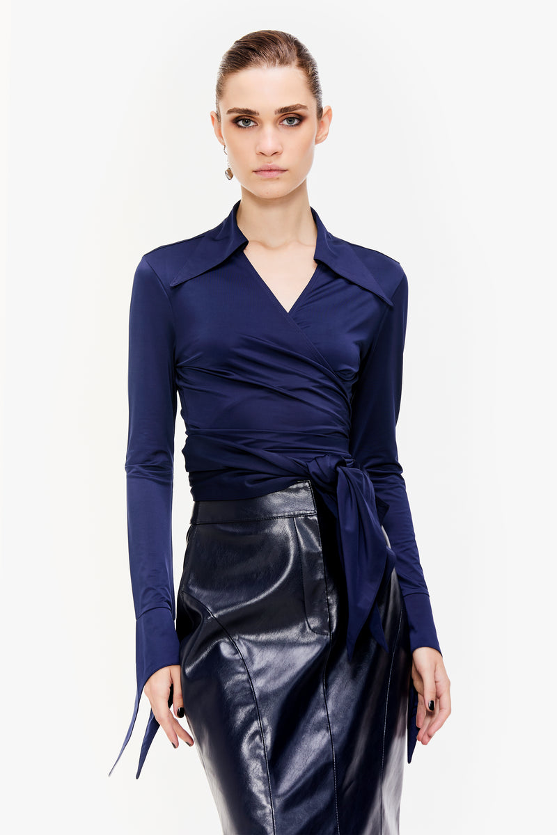 Fluted Faux Leather Skirt Set