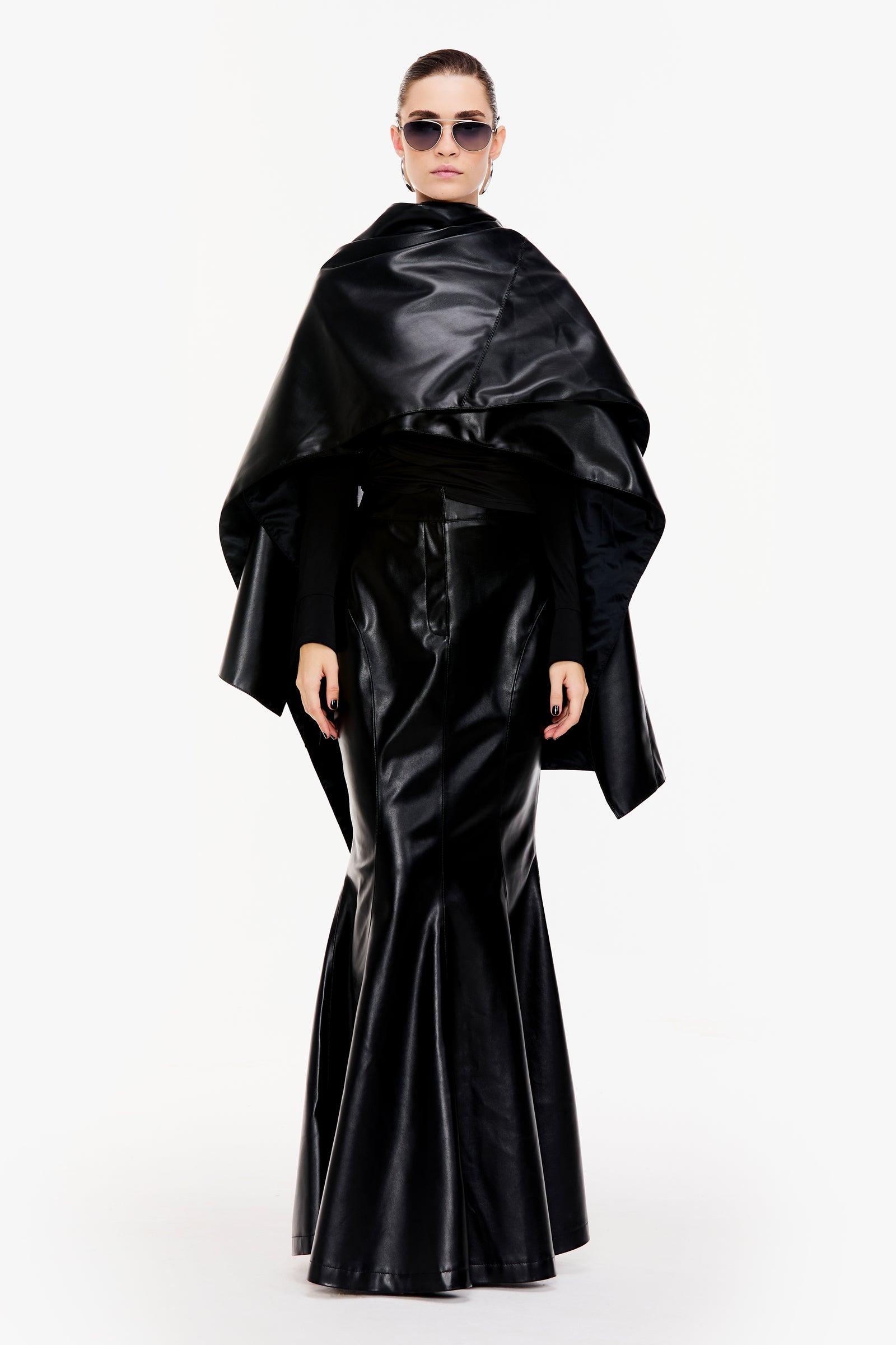 Caviar Black Faux Leather Cape Scarf – Qua