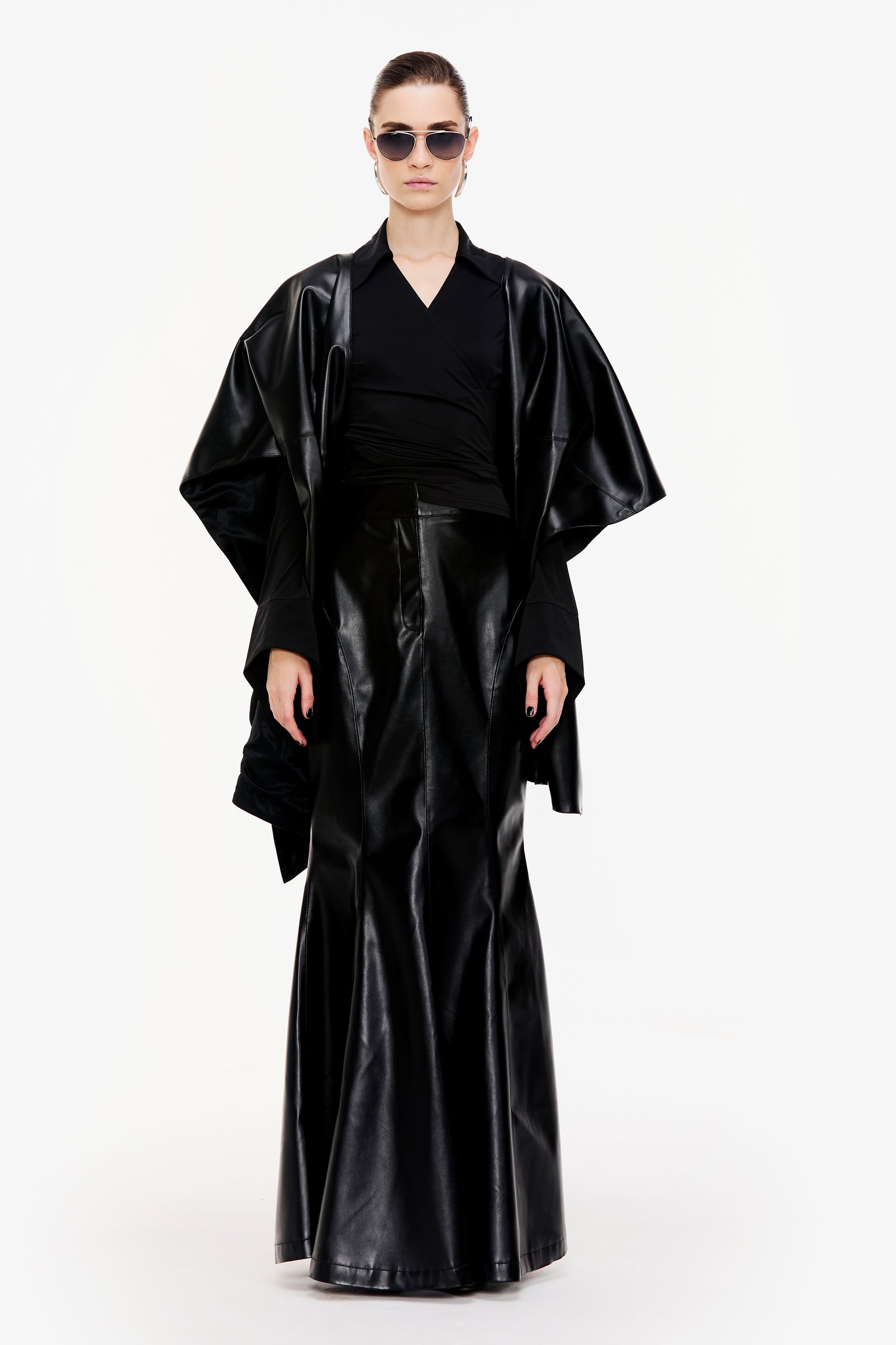 Caviar Black Faux Leather Cape Scarf – Qua