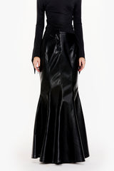 Fluted Faux Leather Maxi Skirt