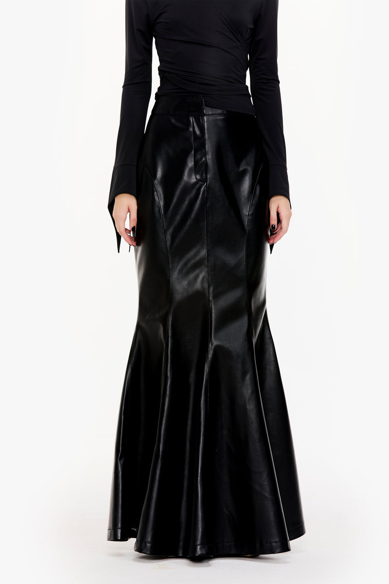 Fluted Faux Leather Maxi Skirt