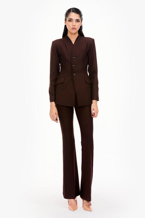 Ganache Brown Sleek Tailored Suit Qua Ganache Brown Sleek Tailored Suit Qua