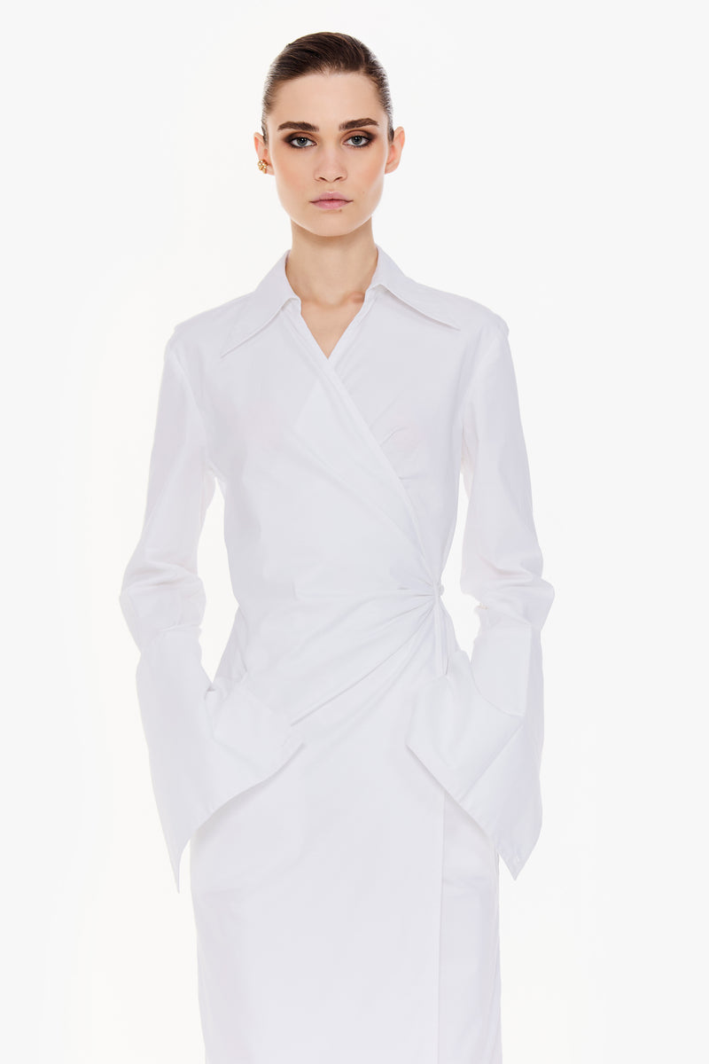 Cloud White Angular Hem Wrap Dress – Qua