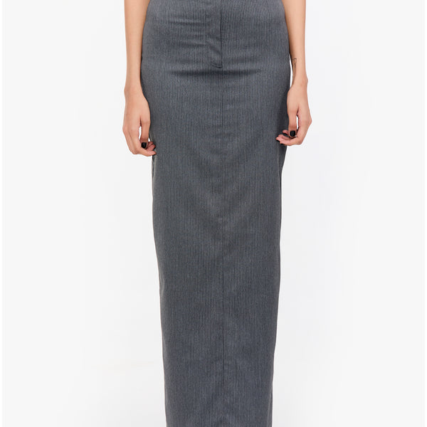 Charcoal Grey Pinstripe & Black Tailored Column Skirt – Qua