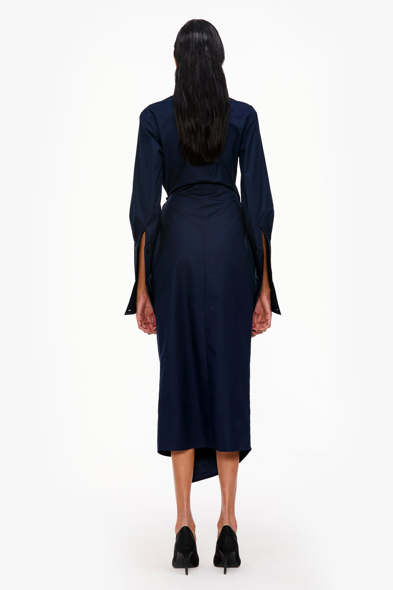Navy Blue Angular Hem Wrap Dress – Qua
